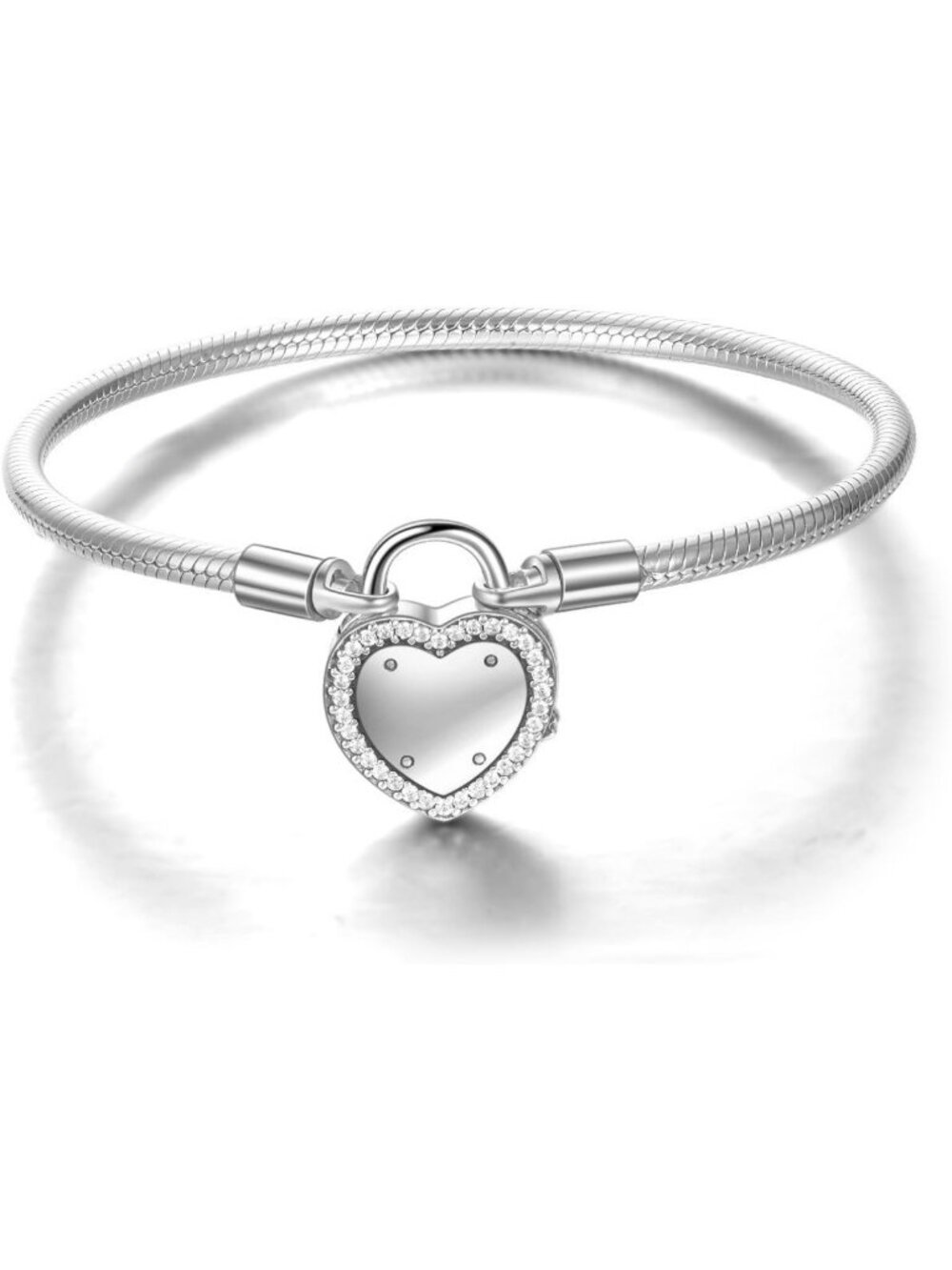 Heart Clasp Charm Bracelet - 925 Sterling Silver Snake Chain Jewelry Gift for